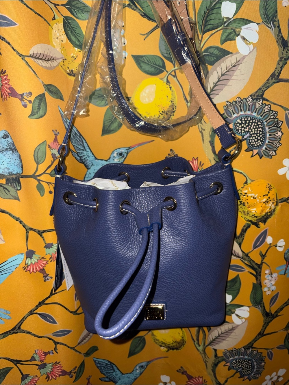 New Dooney And Bourke Lucca Leather Marine Blue Drawstring Purse